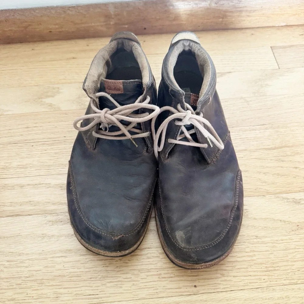 Olukai Kamuela Men's Brown Leather Chukka Boots Size 11.5 Lace Up Comfort Shoes
